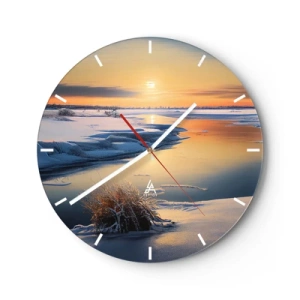 Horloge murale - Pendule murale - Paysage d'hiver avec une rivière et le soleil couchant - 30x30cm - Coucher de soleil d'hiver - Décoration murale moderne pour le salon, la cuisine et la chambre ARTTOR