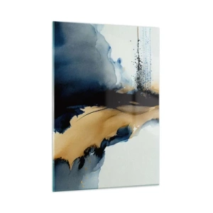 Impression sur verre - Image sur verre - Une composition abstraite dans les tons bleu marine et beige - 50x70cm - Derrière le rideau - Décoration murale moderne pour le salon et la chambre ARTTOR