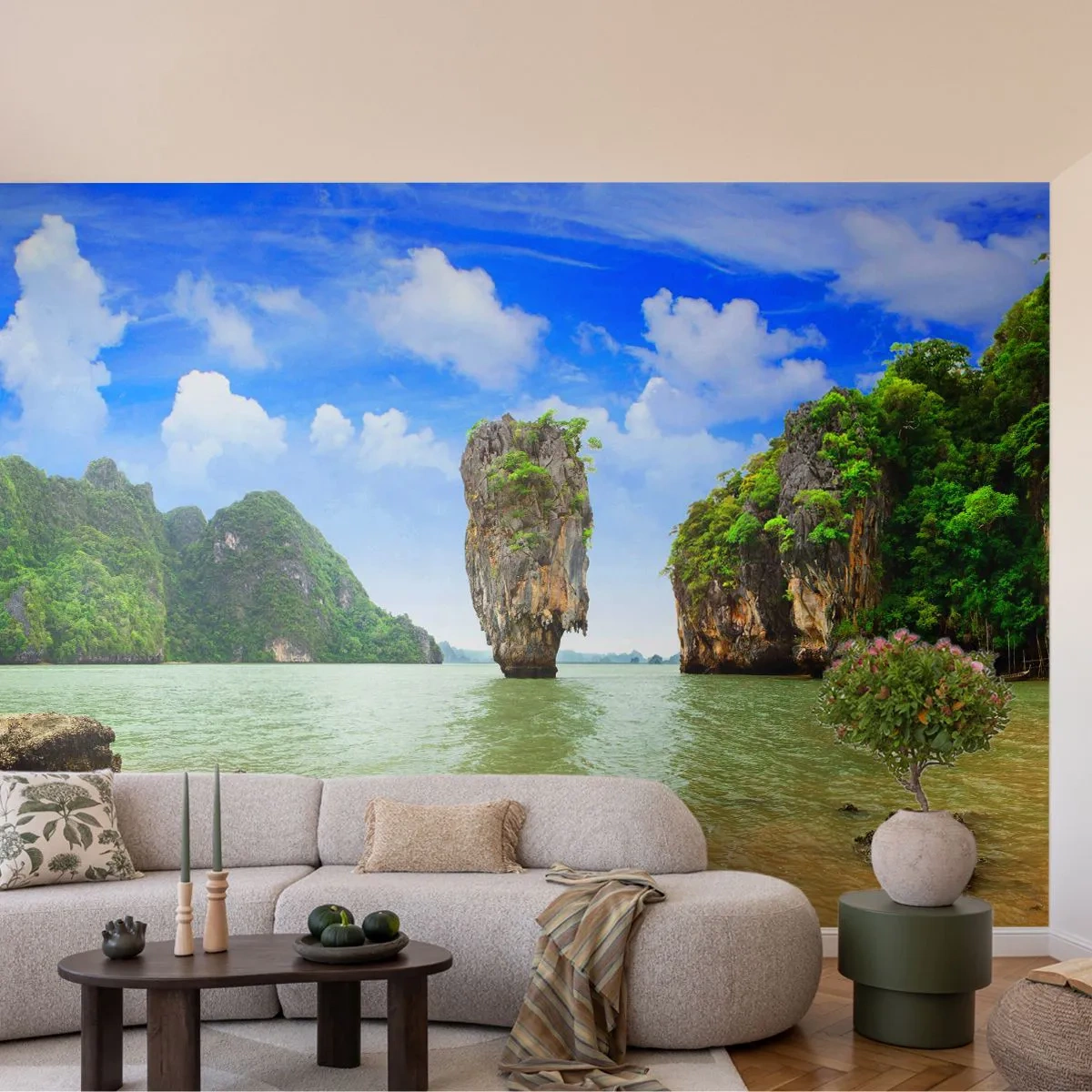 Papier Peint Photo Premium Sand - Une île tropicale avec des falaises calcaires et des eaux azurées - 100x70cm - Merveilles rocheuses de la nature - Décoration murale moderne pour le salon et la chambre ARTTOR