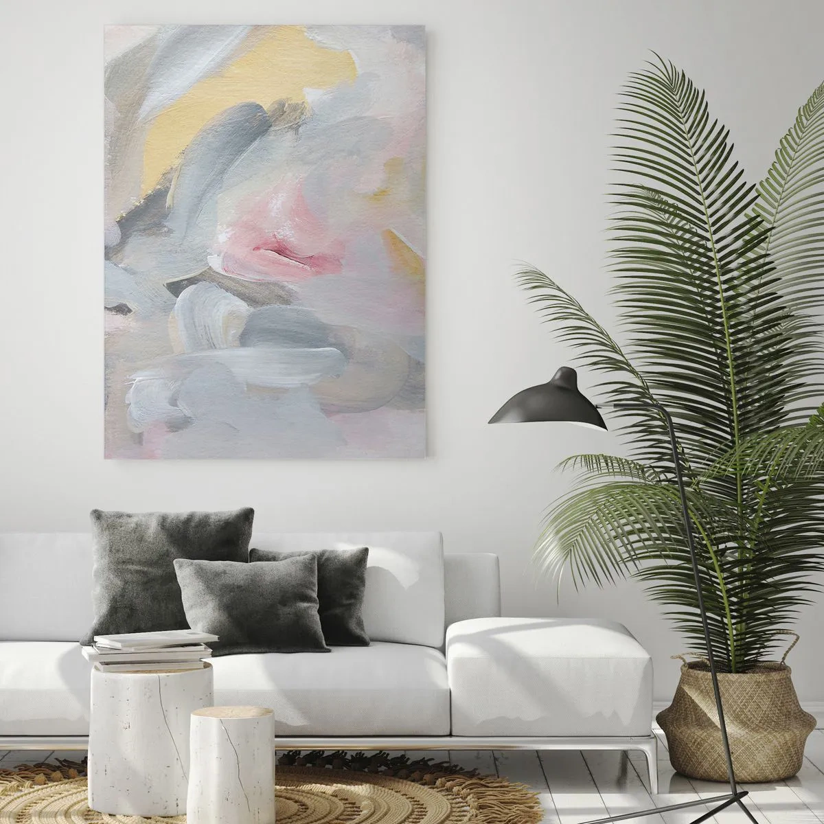 Impression sur verre - Image sur verre - Coups de pastel abstraits dans des tons de rose et de gris. - 80x120cm - Dans un monde pastel - Décoration murale moderne pour le salon et la chambre ARTTOR