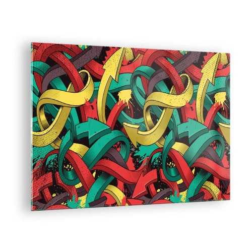 Impression sur verre - Image sur verre - Abstraction colorée avec des flèches dynamiques et du mouvement - 70x50cm - Quel chemin vers le but ? - Décoration murale moderne pour le salon et la chambre ARTTOR
