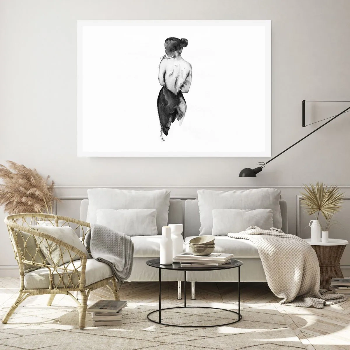 Affiche - Poster - La silhouette d'une femme capturée dans une aquarelle subtile - 100x70cm - Auprès d'elle, le monde disparaît - Décoration murale moderne pour le salon et la chambre ARTTOR
