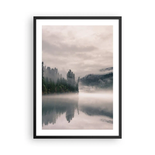 Affiche dans un cadre noir - Poster - Une forêt brumeuse se reflétant dans la surface calme du lac - 50x70cm - Reflet dans le brouillard - Décoration murale moderne pour le salon et la chambre ARTTOR