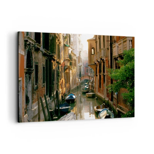 Impression sur toile - Image sur toile - Un canal pittoresque à Venise avec des bateaux et un pont - 120x80cm - Dans une ruelle vénitienne - Décoration murale moderne pour le salon et la chambre ARTTOR