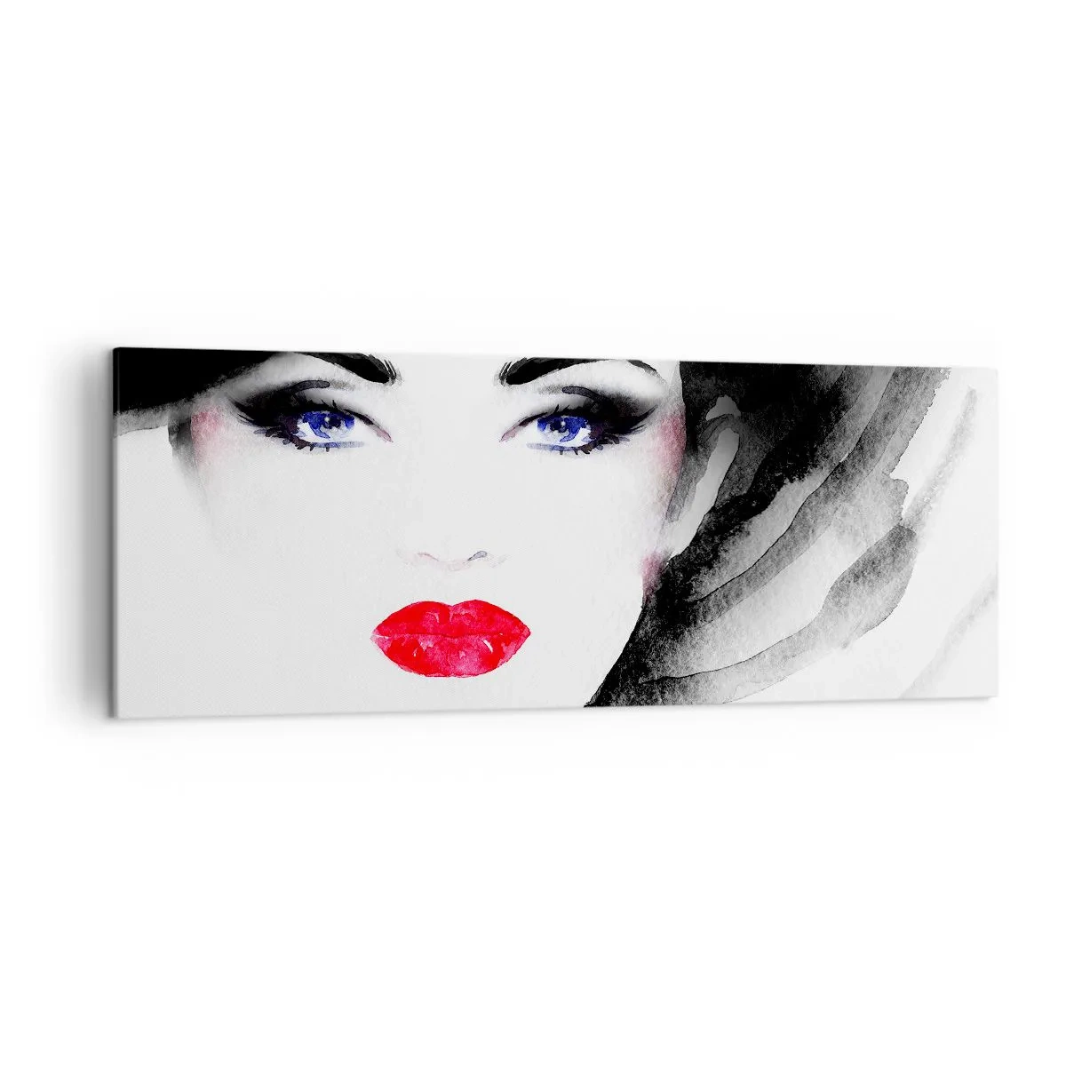 Impression sur toile - Image sur toile - Portrait d'une femme aux lèvres rouges et aux yeux bleus intenses - 140x50cm - Elle repousse et attire - Décoration murale moderne pour le salon et la chambre ARTTOR