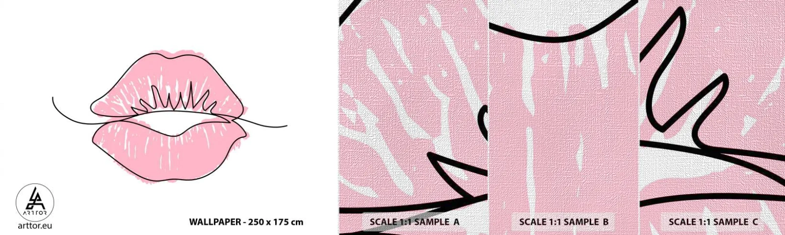 Échantillon de Papier Peint Premium Canvas - Prêt à l'embrassade? - Graphique, Lèvres roses, Morceau - 100x30 cm