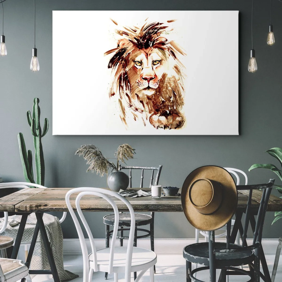 Impression sur toile - Image sur toile - Portrait à l'aquarelle d'un lion aux détails intenses - 100x70cm - Force et dignité - Décoration murale moderne pour le salon et la chambre ARTTOR