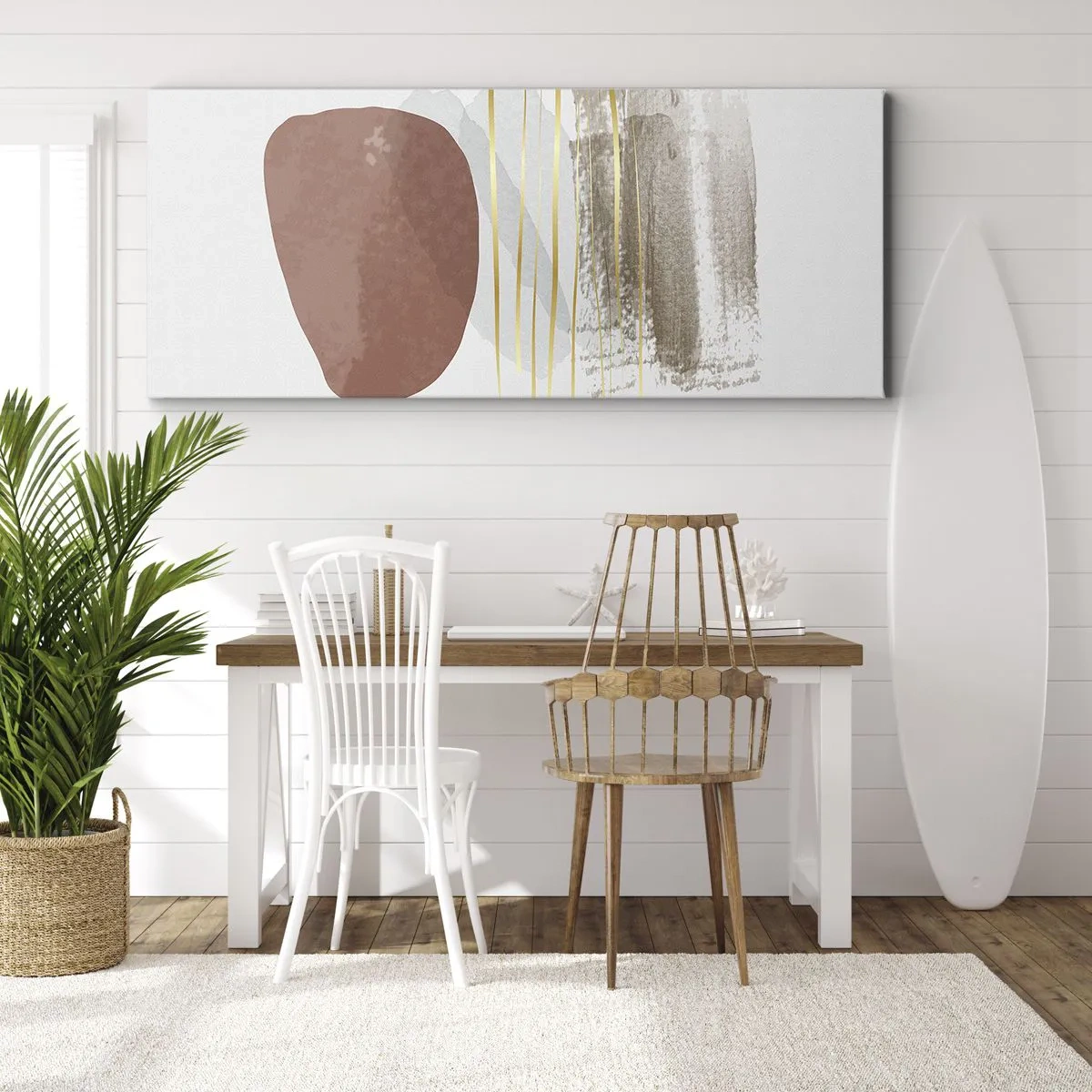 Impression sur toile - Image sur toile - Composition abstraite dans les tons beige et or - 140x50cm - Colonnade abstraite - Décoration murale moderne pour le salon et la chambre ARTTOR