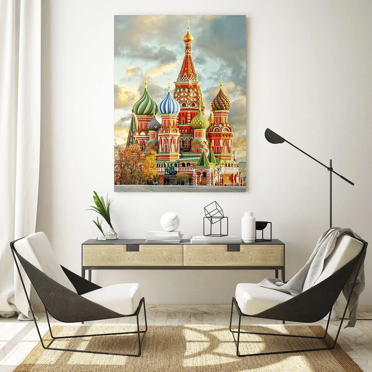 Impression sur verre - Image sur verre - Cathédrale Saint-Basile de Moscou sous un ciel nuageux - 50x70cm - Même Disney ne l'aurait pas proposé - Décoration murale moderne pour le salon et la chambre ARTTOR