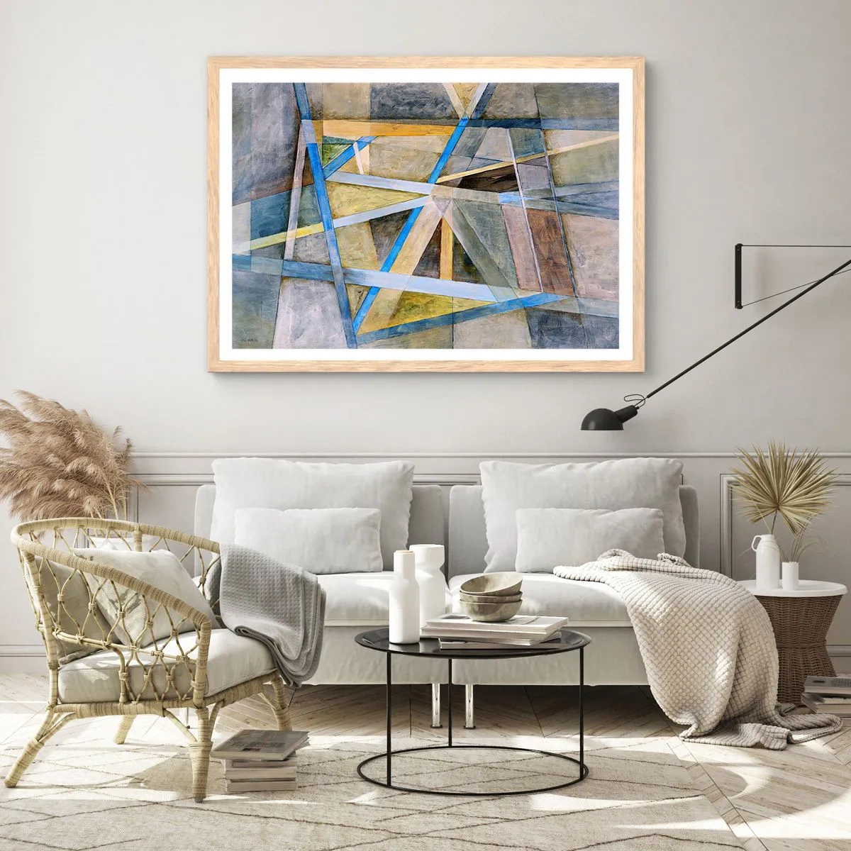 Affiche dans un chêne clair - Poster - Tout droit ou en diagonale ? - 100x70 cm