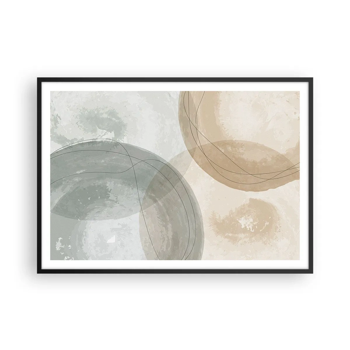 Affiche dans un cadre noir - Poster - Composition abstraite aux couleurs pastel avec des lignes - 100x70cm - Mondes pénétrants - Décoration murale moderne pour le salon et la chambre ARTTOR