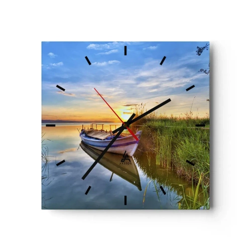 Horloge murale - Pendule murale - Un bateau dans une baie tranquille au coucher du soleil - 30x30cm - La crique où les rêves deviennent réalité - Décoration murale moderne pour le salon et la chambre ARTTOR