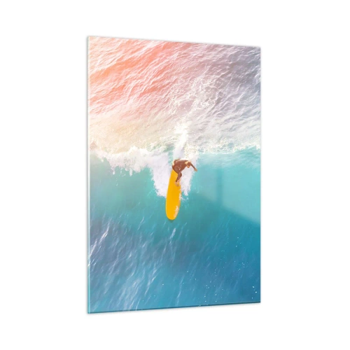 Impression sur verre - Image sur verre - Surfeur chevauchant une vague dans l'océan turquoise - 50x70cm - Le cavalier de l'océan - Décoration murale moderne pour le salon et la chambre ARTTOR