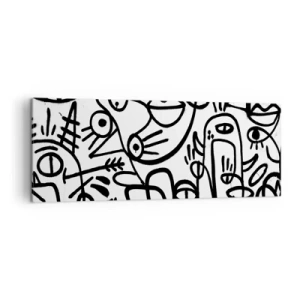 Impression sur toile - Image sur toile - Dessins abstraits en noir et blanc avec des motifs faciaux - 140x50cm - Visages et mirages - Décoration murale moderne pour le salon et la chambre ARTTOR