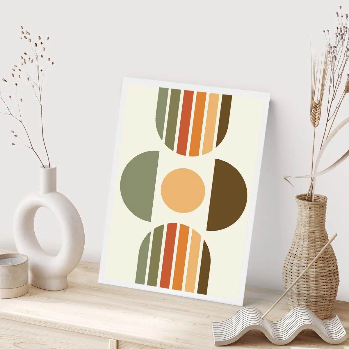 Affiche - Poster - Motif géométrique abstrait dans des tons terre avec des cercles et des demi-cercles - 50x70cm - Dans les coulaurs de la terre - Décoration murale moderne pour le salon et la chambre ARTTOR