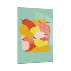 Impression sur verre - Image sur verre - Poires colorées dans un style graphique sur fond turquoise - 50x70cm - Essayez le soleil d'été - Décoration murale moderne pour le salon et la chambre ARTTOR