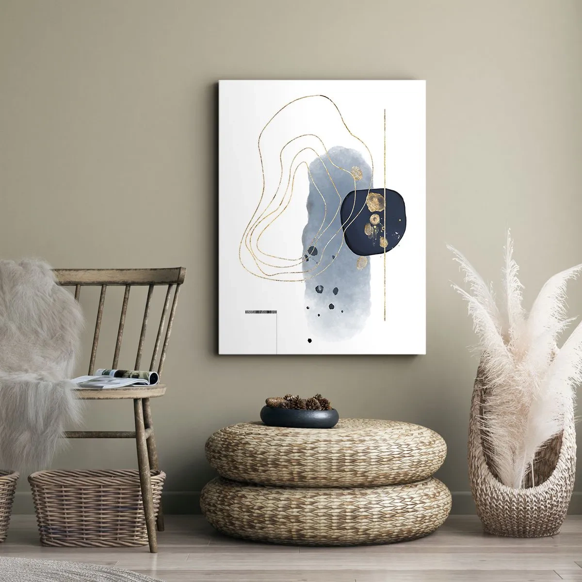 Impression sur toile - Image sur toile - Fantaisie bleu et or - 65x120 cm