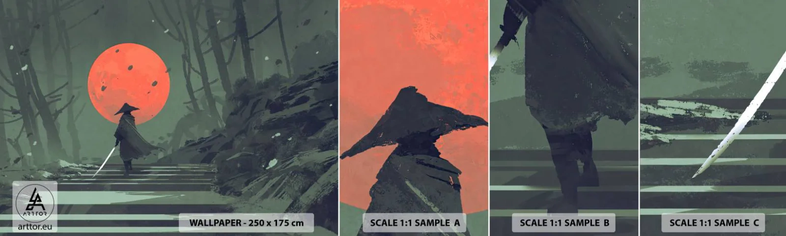 Échantillon de Papier Peint Autocollant Deluxe Sticker - Guerrier de la lune rouge - Abstraction, Fantaisie, Guerrier - 100x30 cm