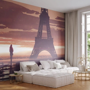 Papier Peint Photo Premium Canvas - Seulement deux d'entre eux - Ville, tour Eiffel, Paris - 200x140 cm