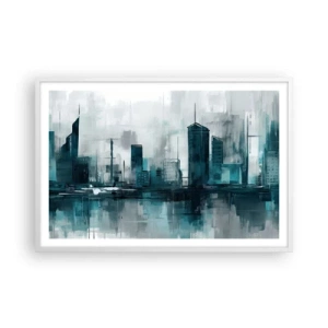 Affiche dans un cadre blanc - Poster - Une ville couleur de pluie - 91x61 cm