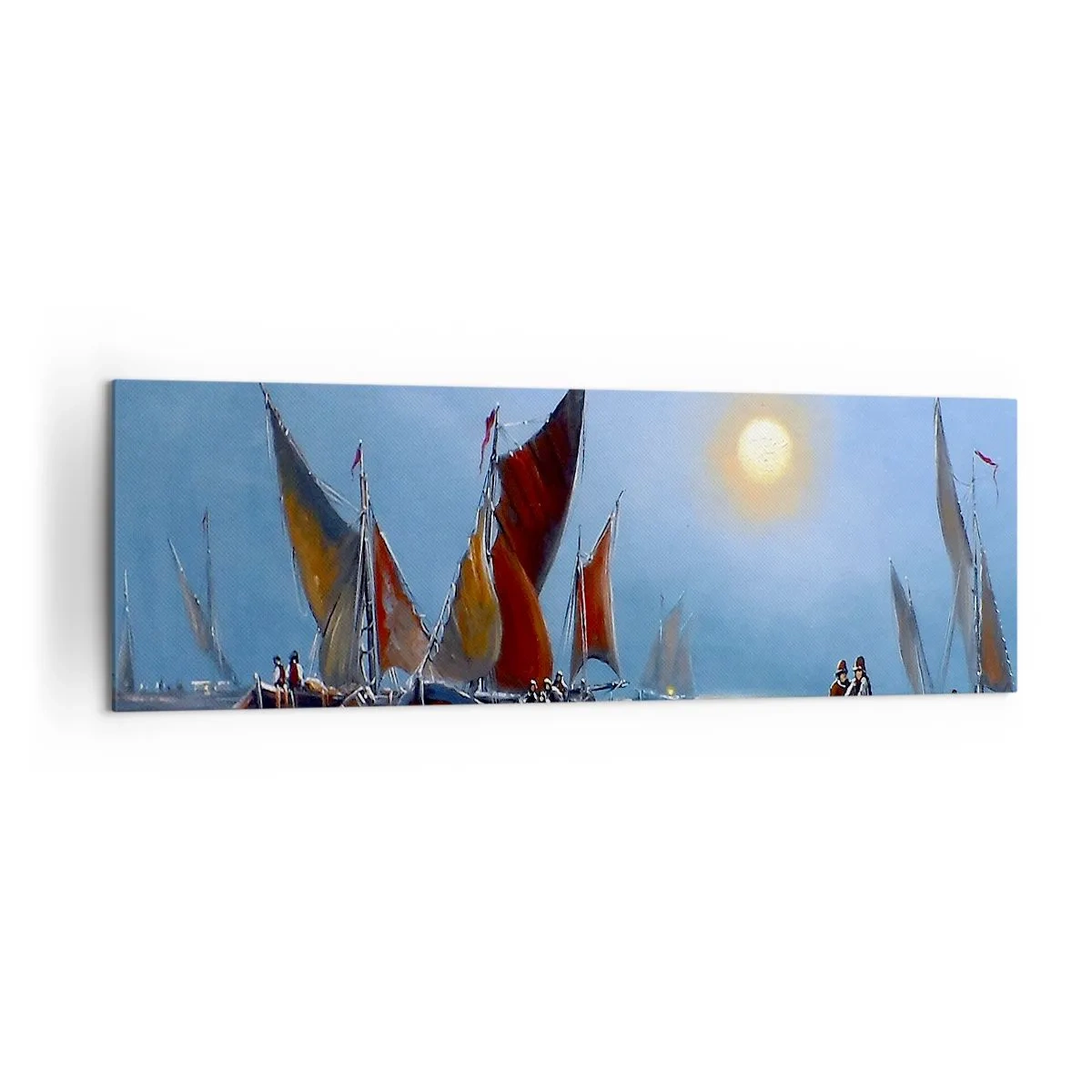Impression sur toile - Image sur toile - Bateaux à voiles sur une eau calme au coucher du soleil - 160x50cm - Pêche de nuit - Décoration murale moderne pour le salon et la chambre ARTTOR
