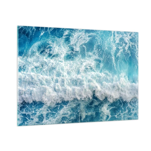 Impression sur verre - Image sur verre - Des vagues bleues s'écrasant sur le rivage - 100x70cm - Joyeusement et en sautant - Décoration murale moderne pour le salon et la chambre ARTTOR