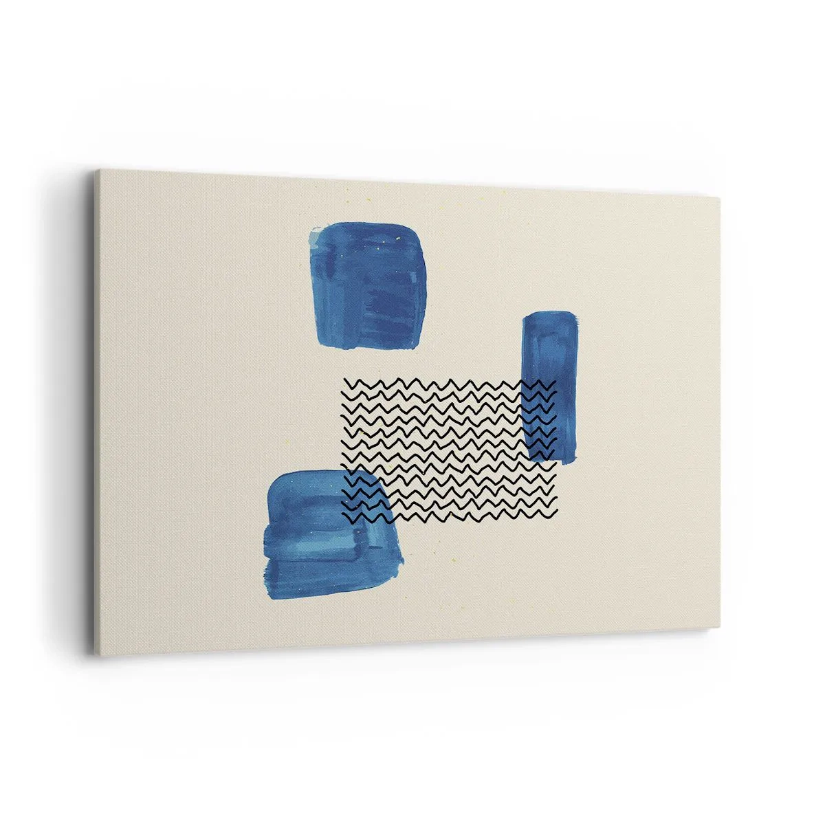 Impression sur toile - Image sur toile - Composition abstraite avec des taches bleues et des lignes ondulées - 120x80cm - Quatuor abstrait - Décoration murale moderne pour le salon et la chambre ARTTOR