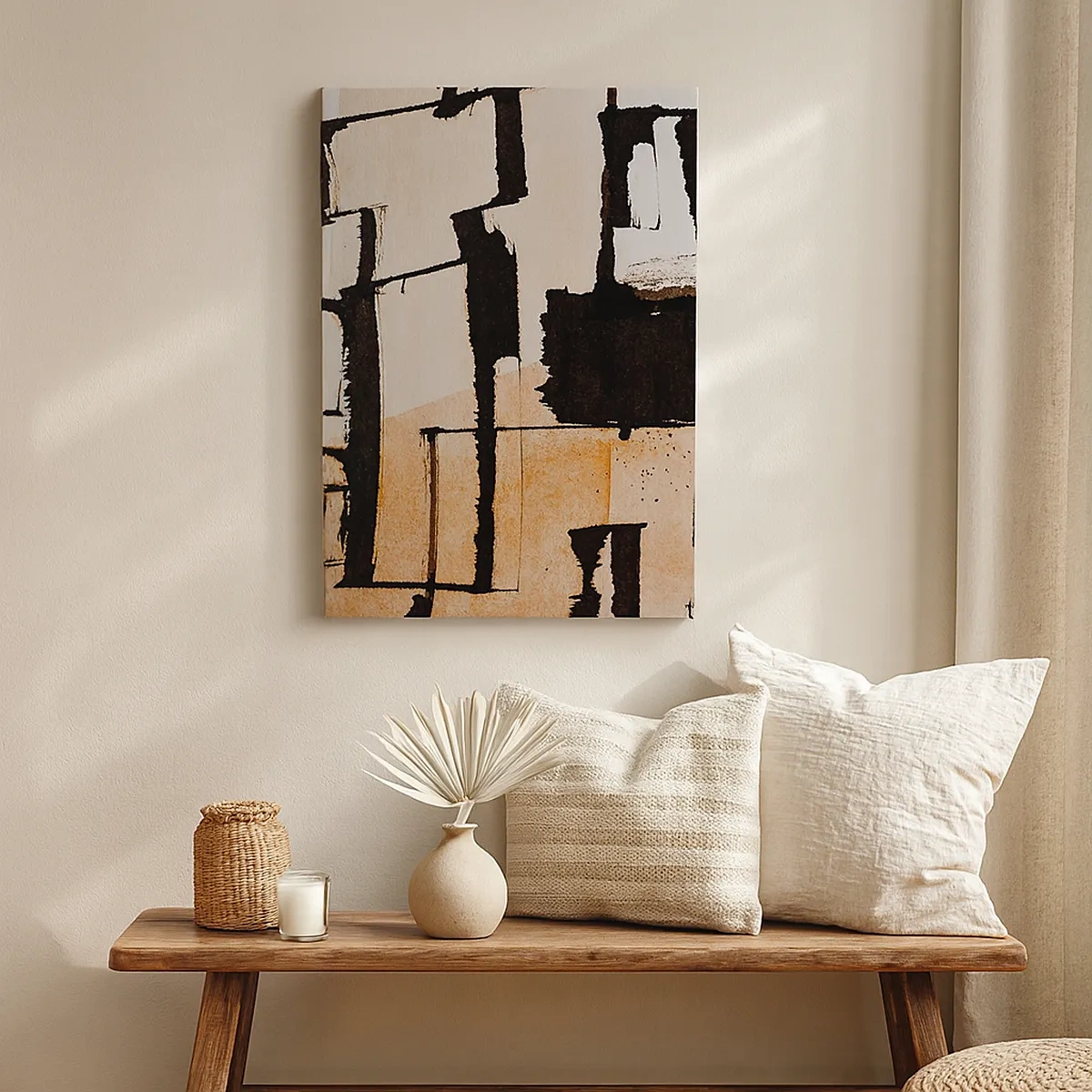 Impression sur toile - Image sur toile - Motifs géométriques dans les tons marron et beige - 50x70cm - De l’ordre malgré tout - Décoration murale moderne pour le salon et la chambre ARTTOR