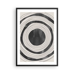 Affiche dans un cadre noir - Poster - Cercles concentriques abstraits en noir et blanc - 50x70cm - Droit au but - Décoration murale moderne pour le salon et la chambre ARTTOR