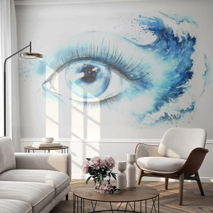 Papier Peint Photo Premium Sand - Oeil bleu en style aquarelle - 100x70cm - Plongez-vous dans le bleu du regard - Décoration murale moderne pour le salon et la chambre ARTTOR