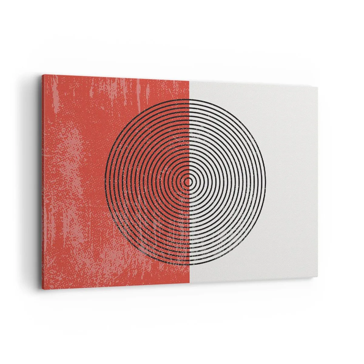 Impression sur toile - Image sur toile - Motif géométrique avec des cercles concentriques sur un fond rouge et blanc - 100x70cm - Dans le mille - Décoration murale moderne pour le salon et la chambre ARTTOR