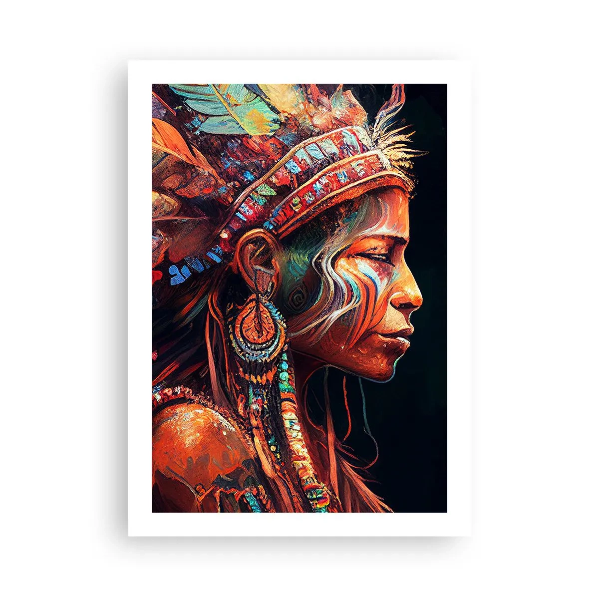 Affiche - Poster - Portrait d'une femme portant une coiffe traditionnelle en plumes - 50x70cm - Rituel magique - Décoration murale moderne pour le salon et la chambre ARTTOR