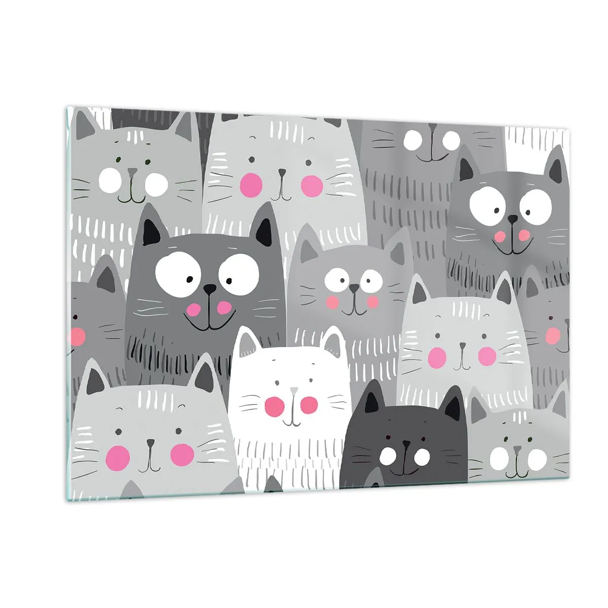 Impression sur verre - Image sur verre - Chats drôles aux couleurs grises sur fond blanc - 120x80cm - Le monde des chats - Décoration murale moderne pour le salon et la chambre ARTTOR