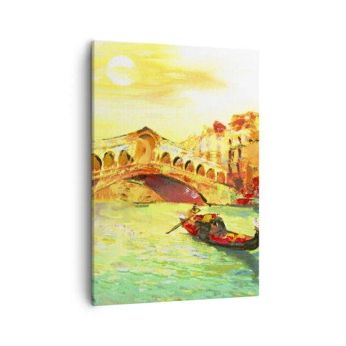 Impression sur toile - Image sur toile - Un pont pittoresque sur le canal avec une gondole à la lumière du soleil couchant - 50x70cm - Un pèlerinage d'amoureux - Décoration murale moderne pour le salon et la chambre ARTTOR