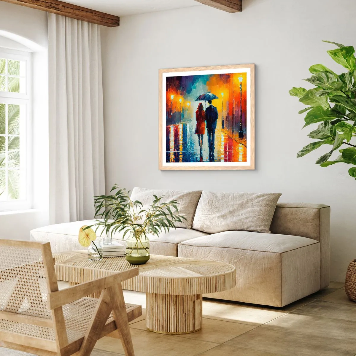 Affiche dans un chêne clair - Poster - Ensemble – une nuit colorée - 40x40 cm