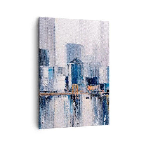 Impression sur toile - Image sur toile - Panorama urbain abstrait avec des nuances de bleu et de jaune - 50x70cm - Impression new-yorkaise - Décoration murale moderne pour le salon et la chambre ARTTOR