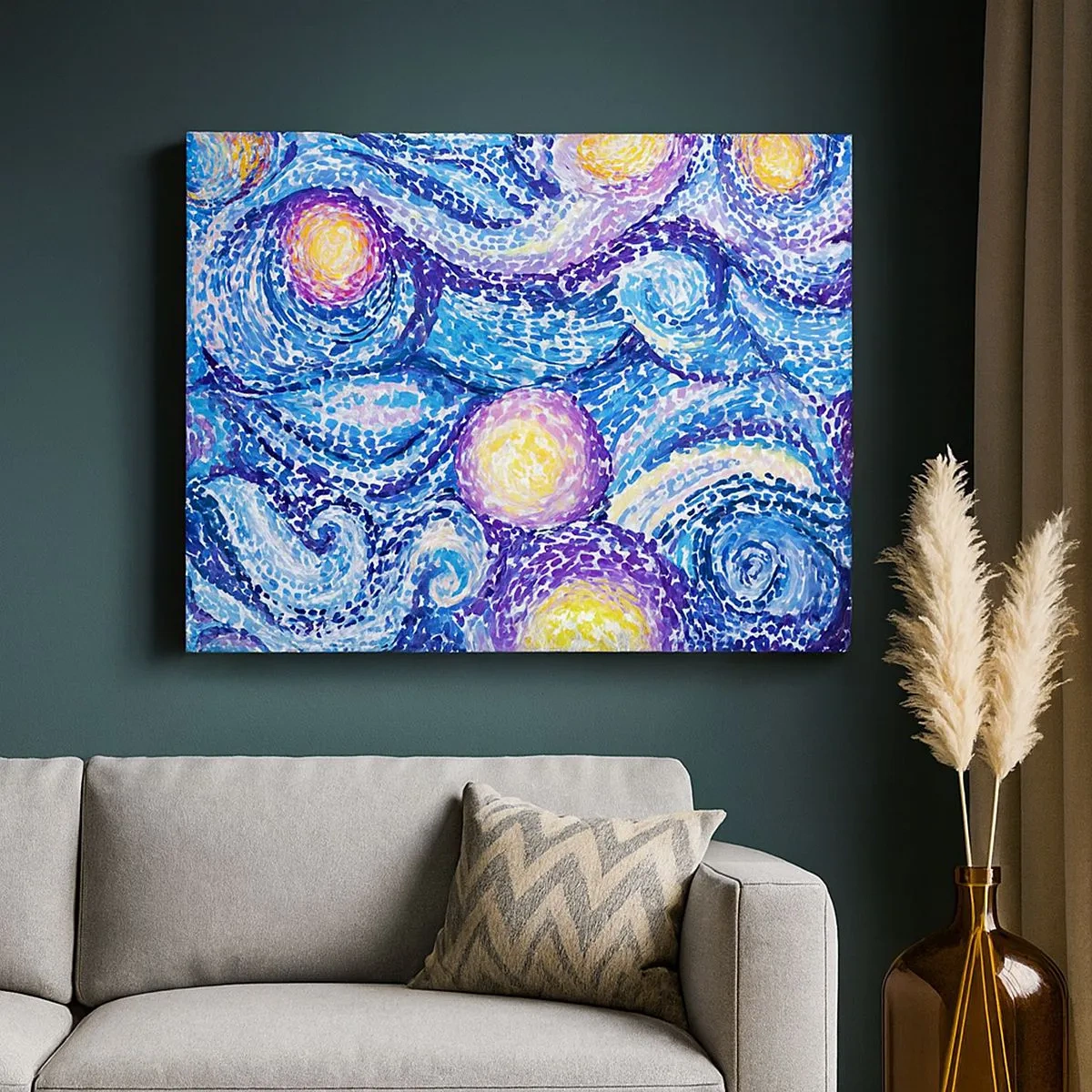 Impression sur toile - Image sur toile - Une interprétation artistique du ciel étoilé dans le style de Van Gogh - 70x50cm - D'après un tableau de van Gogh - Décoration murale moderne pour le salon et la chambre ARTTOR
