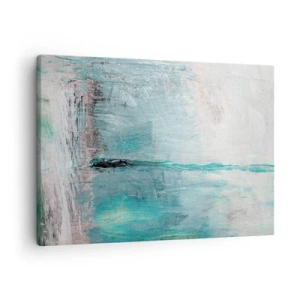 Impression sur toile - Image sur toile - Abstraction dans les tons turquoise et gris - 70x50cm - Horizontalement en bleu - Décoration murale moderne pour le salon et la chambre ARTTOR