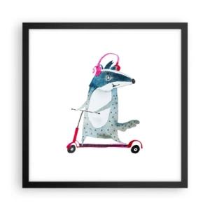 Affiche dans un cadre noir - Poster - La joie du blaireau - 40x40 cm