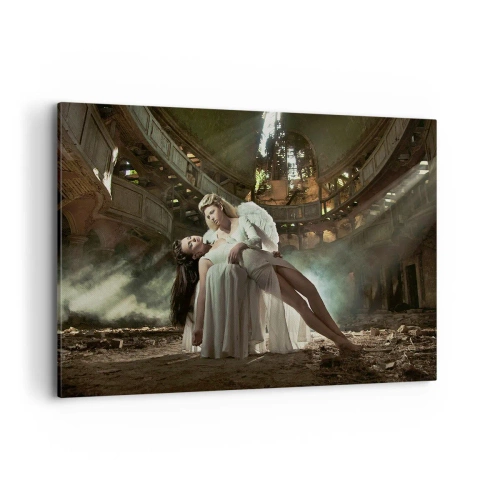Impression sur toile - Image sur toile - Deux personnages en ruines avec un jeu de lumière - 120x80cm - L'esprit du théâtre ancien - Décoration murale moderne pour le salon et la chambre ARTTOR