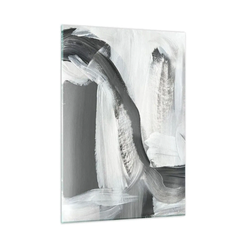 Impression sur verre - Image sur verre - Abstraction en noir et blanc avec des coups de pinceau dynamiques. - 50x70cm - Un geste décisif - Décoration murale moderne pour le salon et la chambre ARTTOR