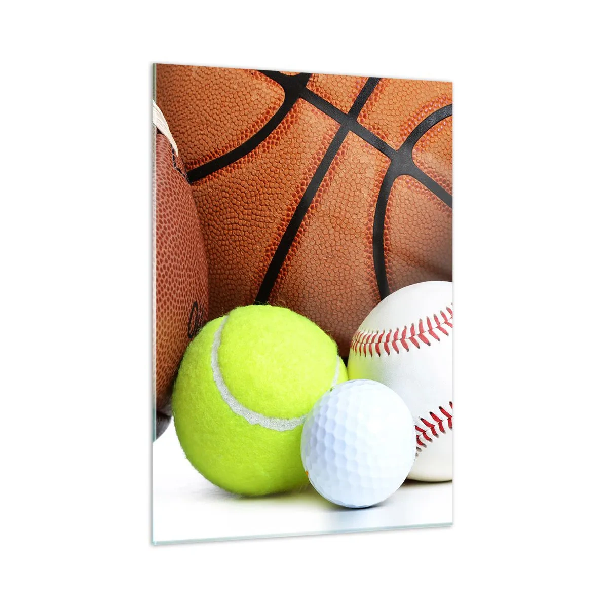 Impression sur verre - Image sur verre - Un ensemble de ballons de sport sur fond blanc - 50x70cm - Le football nous connecte ! - Décoration murale moderne pour le salon et la chambre ARTTOR