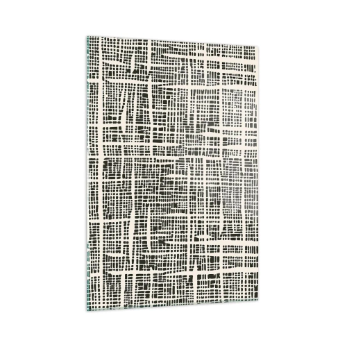 Impression sur verre - Image sur verre - Une abstraction en noir et blanc ressemblant à une grille de points. - 50x70cm - Composition tissée - Décoration murale moderne pour le salon et la chambre ARTTOR