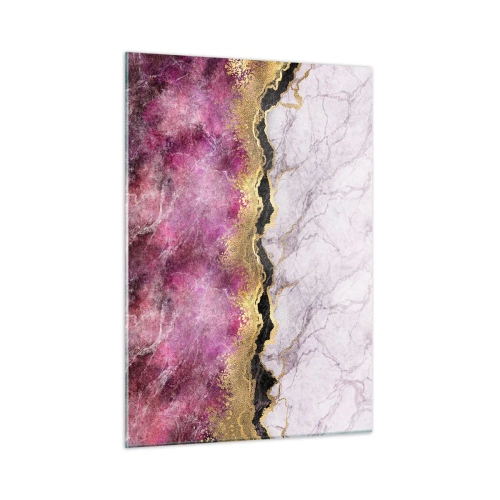Impression sur verre - Image sur verre - Composition abstraite en marbre avec des accents dorés et violets - 50x70cm - À la frontière - Décoration murale moderne pour le salon et la chambre ARTTOR