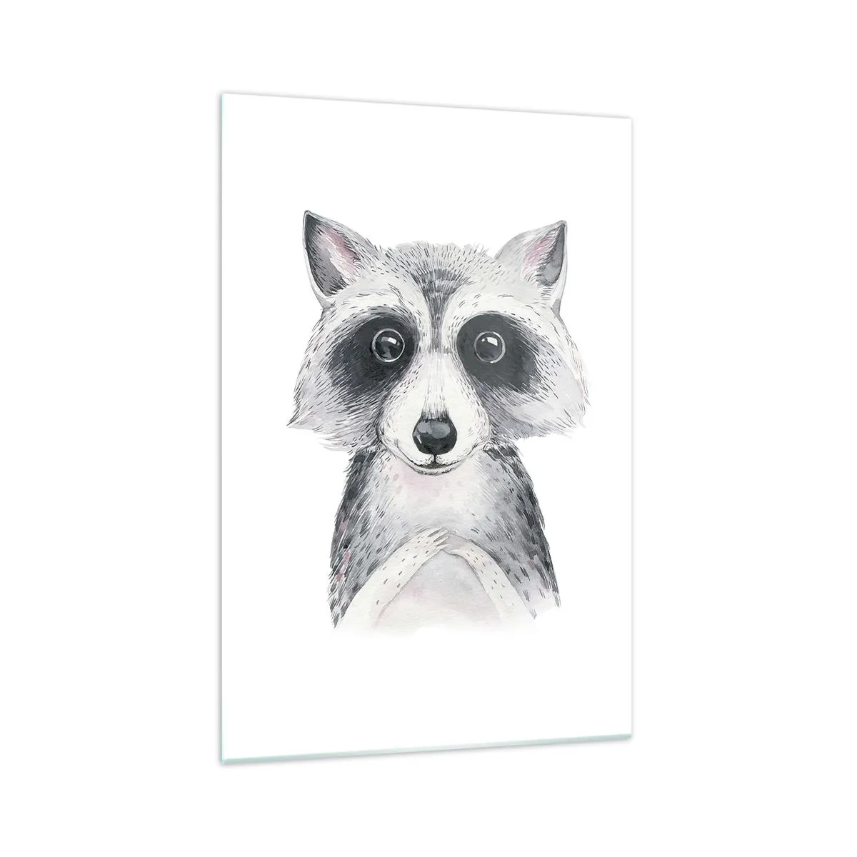 Impression sur verre - Image sur verre - Adorable portrait d'un raton laveur sur fond blanc - 70x100cm - Un moment pour s'émouvoir - Décoration murale moderne pour le salon et la chambre ARTTOR