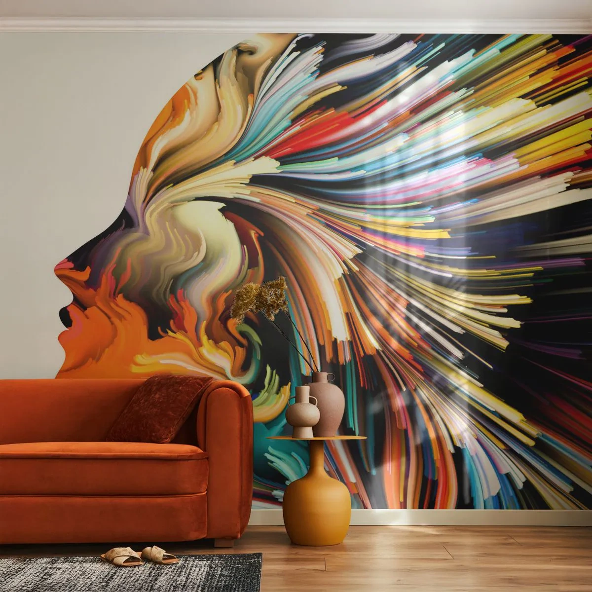 Papier peint sur mesure Standard Eco - Une explosion d'imaginaire - Abstraction, Femme, Graphique