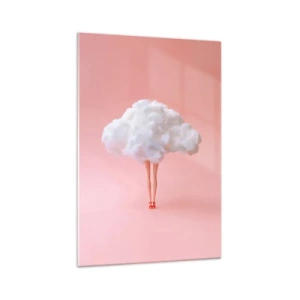 Impression sur verre - Image sur verre - Jambes dans un nuage sur fond rose - 70x100cm - Douce promesse - Décoration murale moderne pour le salon et la chambre ARTTOR