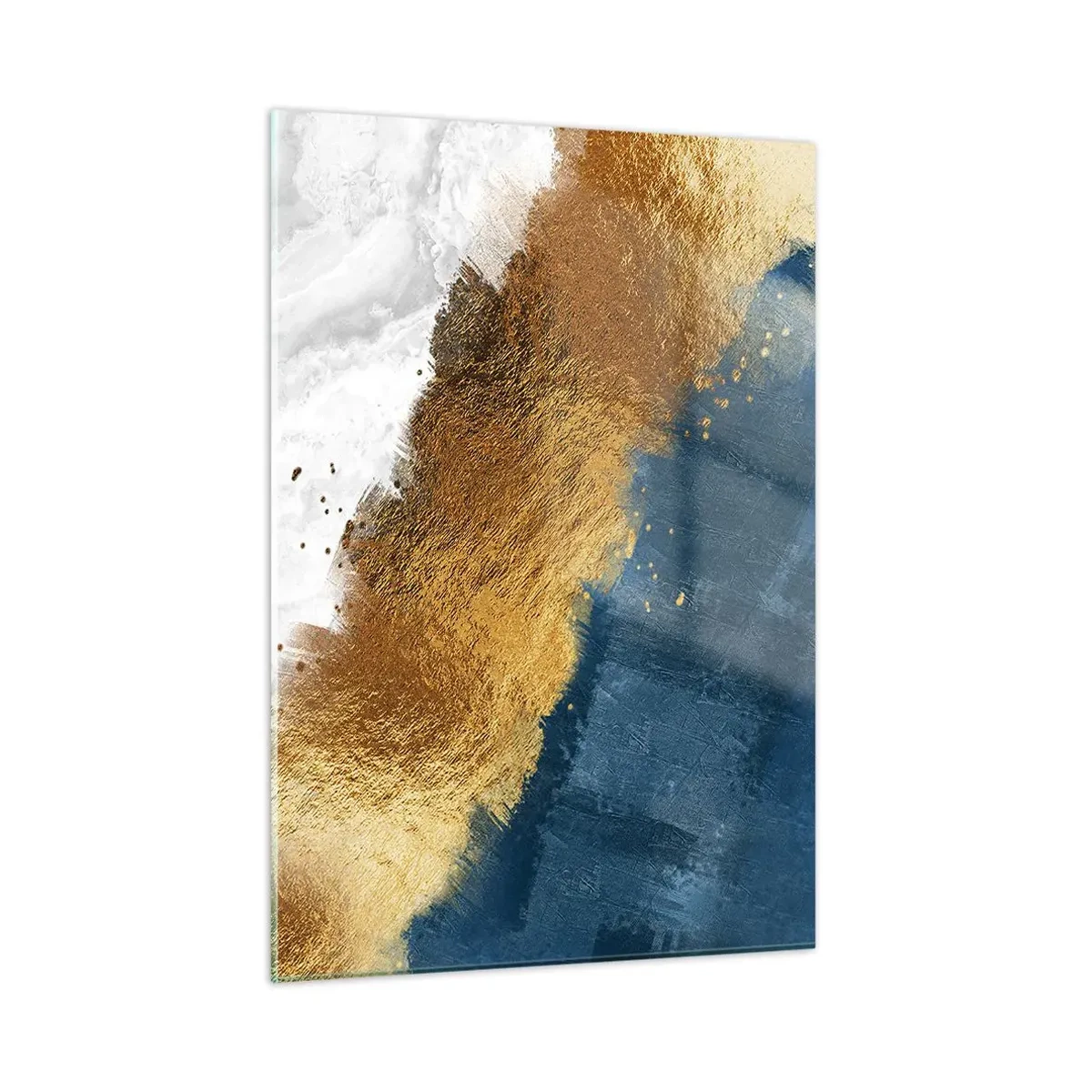 Impression sur verre - Image sur verre - Coups de peinture dorés sur fond bleu marine et blanc - 50x70cm - Les couleurs de l’été - Décoration murale moderne pour le salon et la chambre ARTTOR