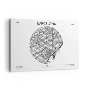 Impression sur toile - Image sur toile - Une carte de Barcelone dans un style minimaliste en noir et blanc - 120x80cm - Anatomie de Barcelone - Décoration murale moderne pour le salon et la chambre ARTTOR