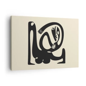 Impression sur toile - Image sur toile - Une figure abstraite en noir sur fond beige - 70x50cm - Presque du Picasso - Décoration murale moderne pour le salon et la chambre ARTTOR